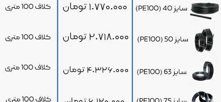 لیست قیمت لوله پلی اتیلن 19 مهر (1402)